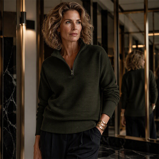 🛍️🍂LAST DAY SALE 50% OFF👍⏰Women's Quarter-Zip Ribbed Pullover Sweater – Relaxed Fit
