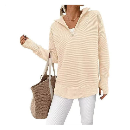 🛍️🍂LAST DAY SALE 50% OFF👍⏰Women's Quarter-Zip Ribbed Pullover Sweater – Relaxed Fit