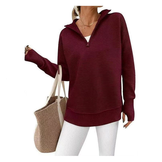 🛍️🍂LAST DAY SALE 50% OFF👍⏰Women's Quarter-Zip Ribbed Pullover Sweater – Relaxed Fit