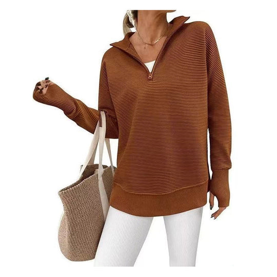 🛍️🍂LAST DAY SALE 50% OFF👍⏰Women's Quarter-Zip Ribbed Pullover Sweater – Relaxed Fit