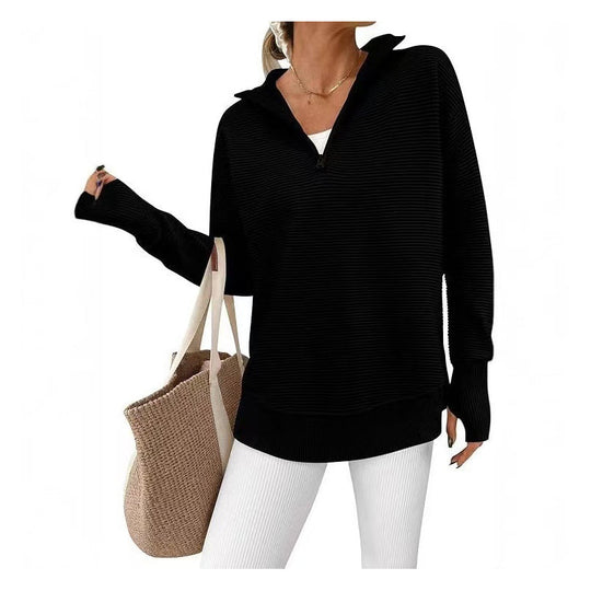🛍️🍂LAST DAY SALE 50% OFF👍⏰Women's Quarter-Zip Ribbed Pullover Sweater – Relaxed Fit