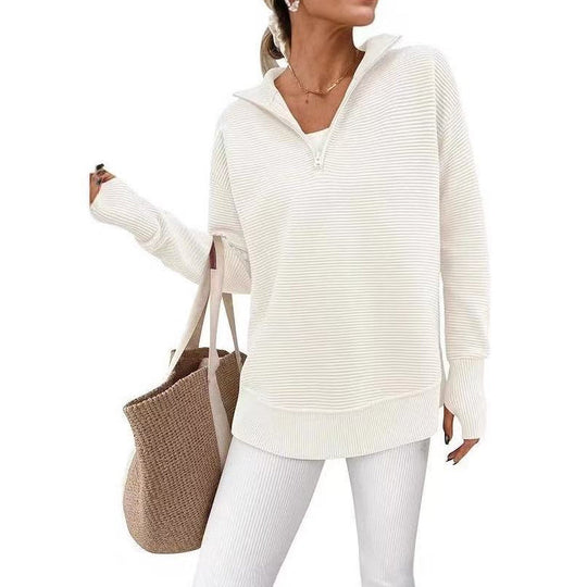 🛍️🍂LAST DAY SALE 50% OFF👍⏰Women's Quarter-Zip Ribbed Pullover Sweater – Relaxed Fit