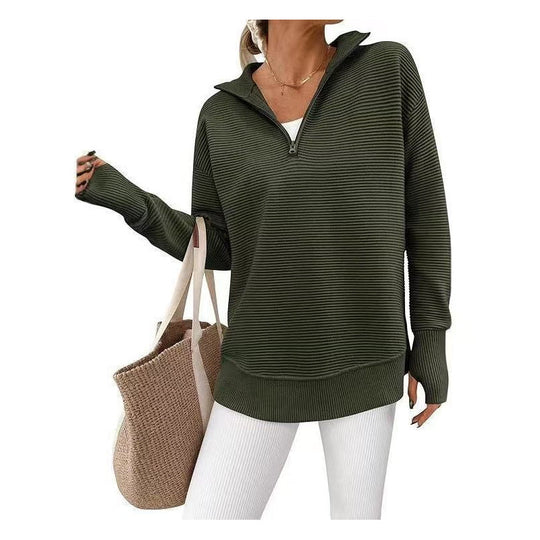 🛍️🍂LAST DAY SALE 50% OFF👍⏰Women's Quarter-Zip Ribbed Pullover Sweater – Relaxed Fit