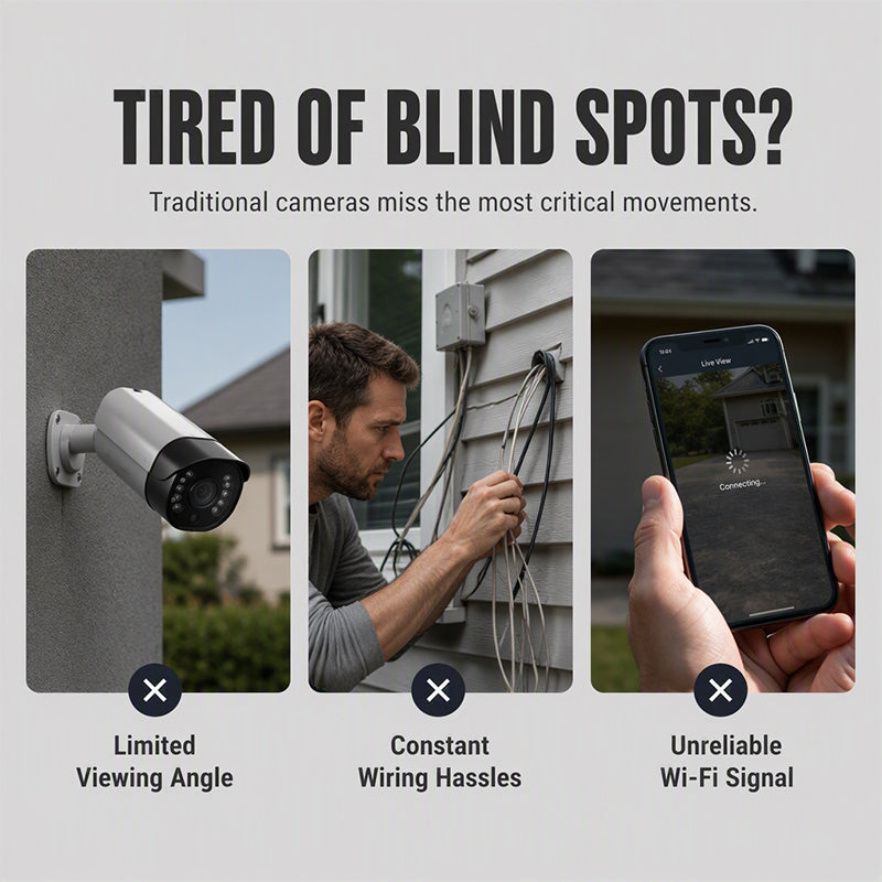 3 Lenses. 0 Wires. 100% Peace of Mind. Triple solar-powered security that watches every angle — no WiFi, no electric bill.