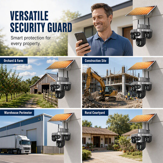 3 Lenses. 0 Wires. 100% Peace of Mind. Triple solar-powered security that watches every angle — no WiFi, no electric bill.