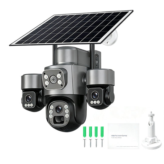 3 Lenses. 0 Wires. 100% Peace of Mind. Triple solar-powered security that watches every angle — no WiFi, no electric bill.