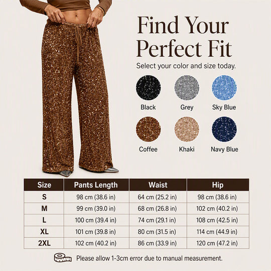 🛍️🍂LAST DAY SALE 70% OFF👍✨Women's Glitter Fashion Adjustable Drawstring Slimming Elastic Waist Straight-Leg Pants