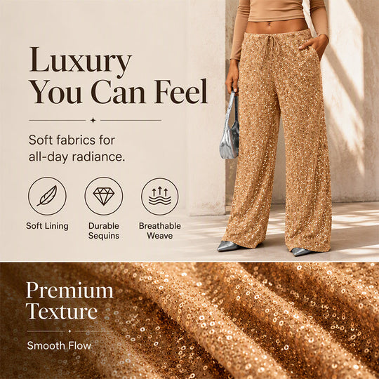 🛍️🍂LAST DAY SALE 70% OFF👍✨Women's Glitter Fashion Adjustable Drawstring Slimming Elastic Waist Straight-Leg Pants