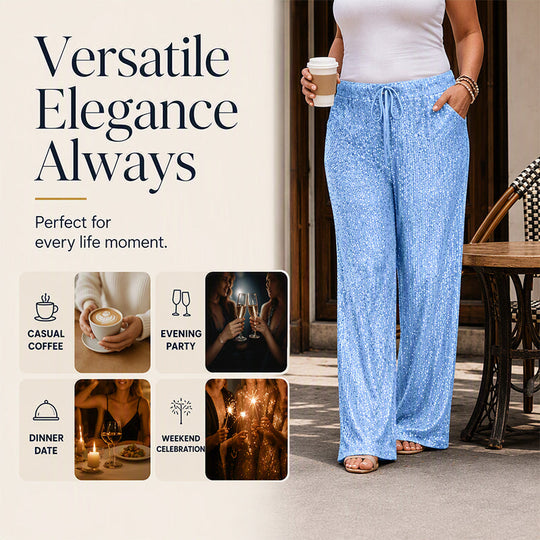 🛍️🍂LAST DAY SALE 70% OFF👍✨Women's Glitter Fashion Adjustable Drawstring Slimming Elastic Waist Straight-Leg Pants