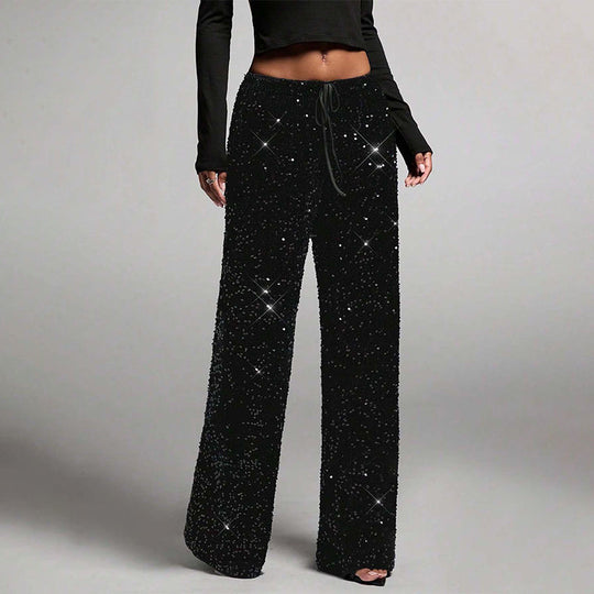 🛍️🍂LAST DAY SALE 70% OFF👍✨Women's Glitter Fashion Adjustable Drawstring Slimming Elastic Waist Straight-Leg Pants