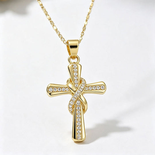 💫 LIMITED TIME 40% OFF! ✨Women's Sparkling Twisted Knot Cross Pendant Necklace – Elegant Faith-Inspired Design with Brilliant Shine ✨