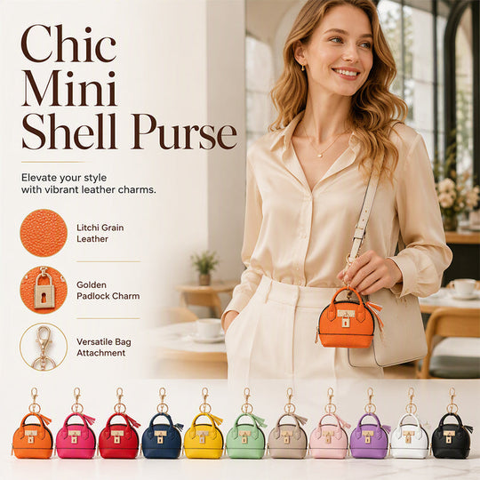 👜💛 LIMITED TIME 30% OFF! 🔑Mini Shell Bag Keychain – PU Leather Lipstick Coin Purse with Golden Padlock & Tassel