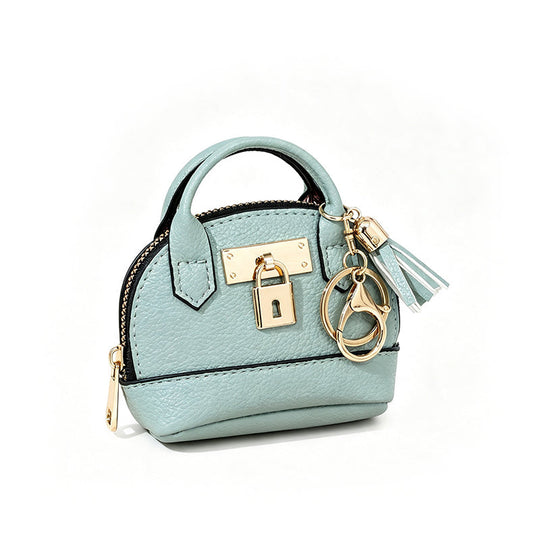 👜💛 LIMITED TIME 30% OFF! 🔑Mini Shell Bag Keychain – PU Leather Lipstick Coin Purse with Golden Padlock & Tassel