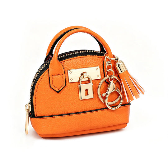 👜💛 LIMITED TIME 30% OFF! 🔑Mini Shell Bag Keychain – PU Leather Lipstick Coin Purse with Golden Padlock & Tassel
