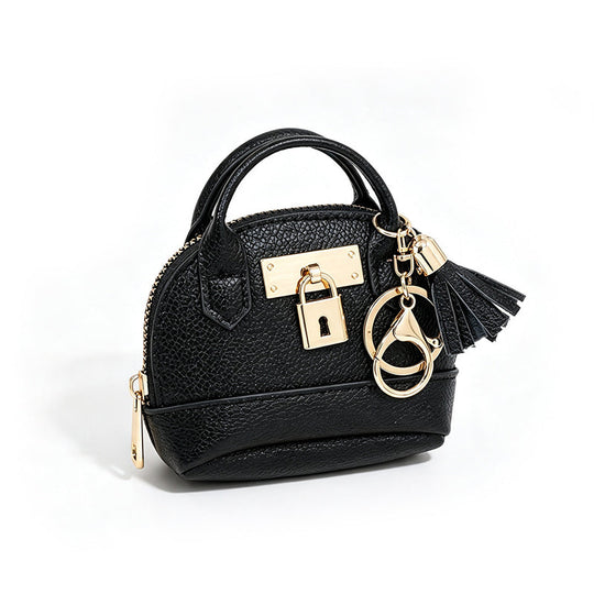 👜💛 LIMITED TIME 30% OFF! 🔑Mini Shell Bag Keychain – PU Leather Lipstick Coin Purse with Golden Padlock & Tassel