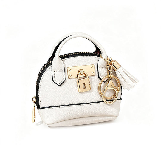 👜💛 LIMITED TIME 30% OFF! 🔑Mini Shell Bag Keychain – PU Leather Lipstick Coin Purse with Golden Padlock & Tassel