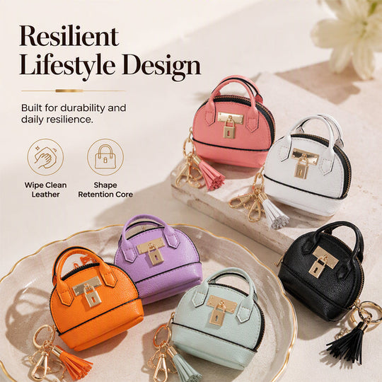 👜💛 LIMITED TIME 30% OFF! 🔑Mini Shell Bag Keychain – PU Leather Lipstick Coin Purse with Golden Padlock & Tassel
