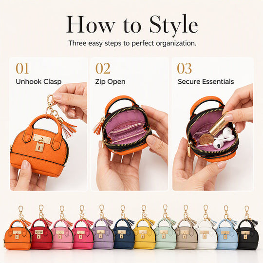 👜💛 LIMITED TIME 30% OFF! 🔑Mini Shell Bag Keychain – PU Leather Lipstick Coin Purse with Golden Padlock & Tassel