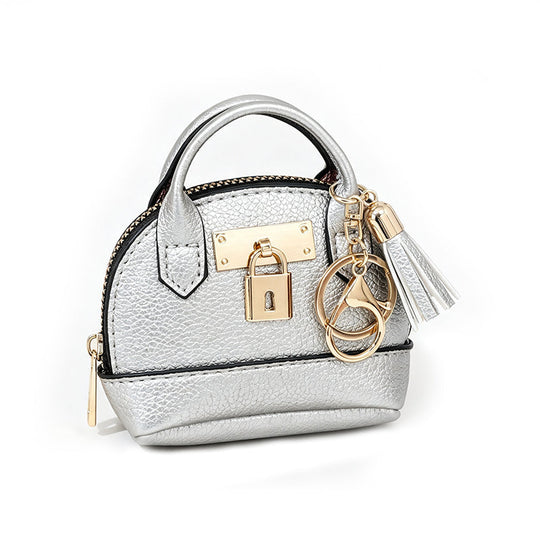 👜💛 LIMITED TIME 30% OFF! 🔑Mini Shell Bag Keychain – PU Leather Lipstick Coin Purse with Golden Padlock & Tassel