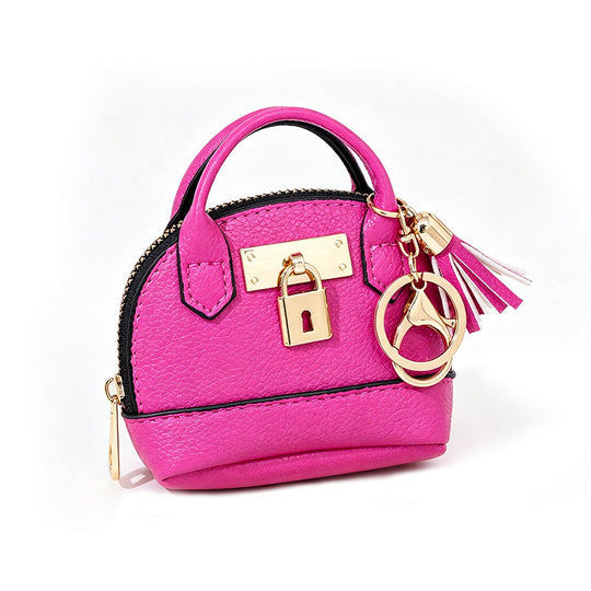 👜💛 LIMITED TIME 30% OFF! 🔑Mini Shell Bag Keychain – PU Leather Lipstick Coin Purse with Golden Padlock & Tassel