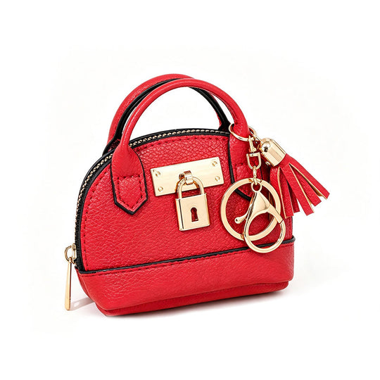 👜💛 LIMITED TIME 30% OFF! 🔑Mini Shell Bag Keychain – PU Leather Lipstick Coin Purse with Golden Padlock & Tassel