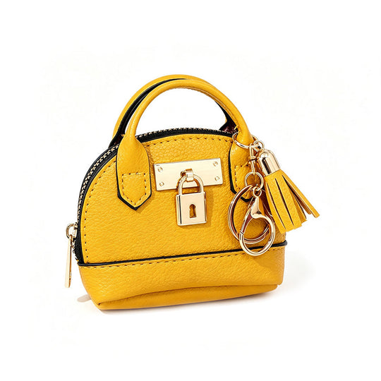 👜💛 LIMITED TIME 30% OFF! 🔑Mini Shell Bag Keychain – PU Leather Lipstick Coin Purse with Golden Padlock & Tassel