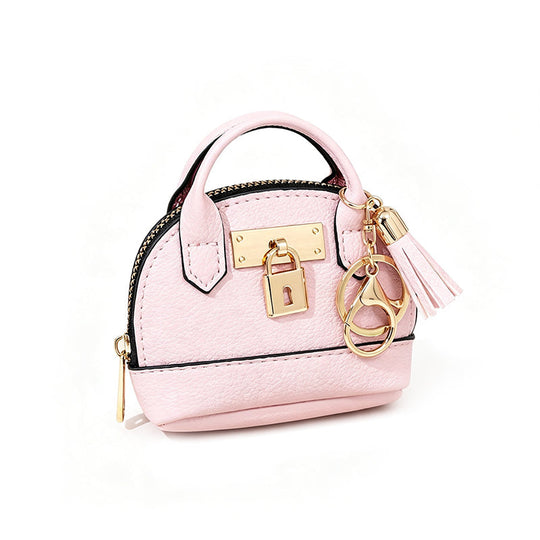 👜💛 LIMITED TIME 30% OFF! 🔑Mini Shell Bag Keychain – PU Leather Lipstick Coin Purse with Golden Padlock & Tassel