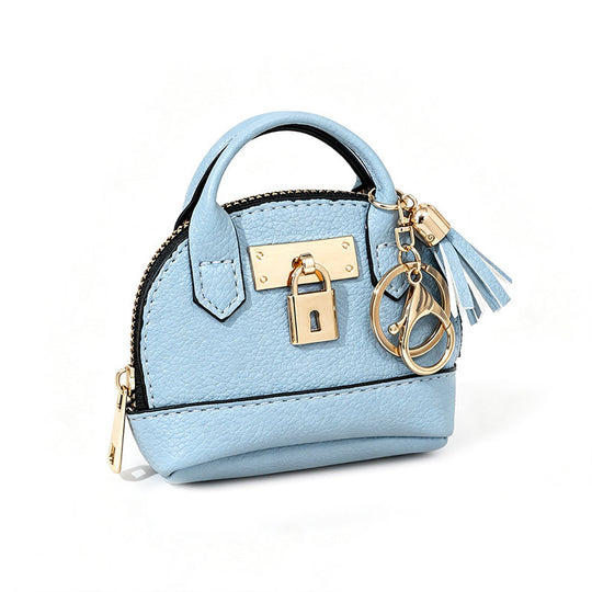 👜💛 LIMITED TIME 30% OFF! 🔑Mini Shell Bag Keychain – PU Leather Lipstick Coin Purse with Golden Padlock & Tassel