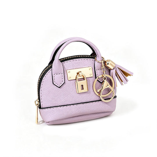 👜💛 LIMITED TIME 30% OFF! 🔑Mini Shell Bag Keychain – PU Leather Lipstick Coin Purse with Golden Padlock & Tassel