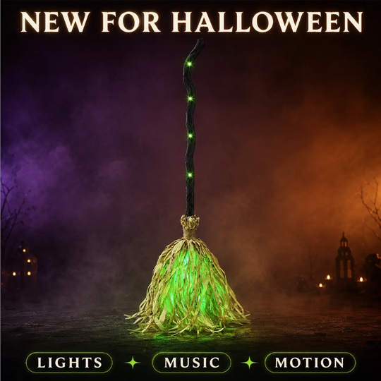⏳Limited-time 40% off⏰Animated Witch Broom Halloween Decoration with Lights and Sound🧙