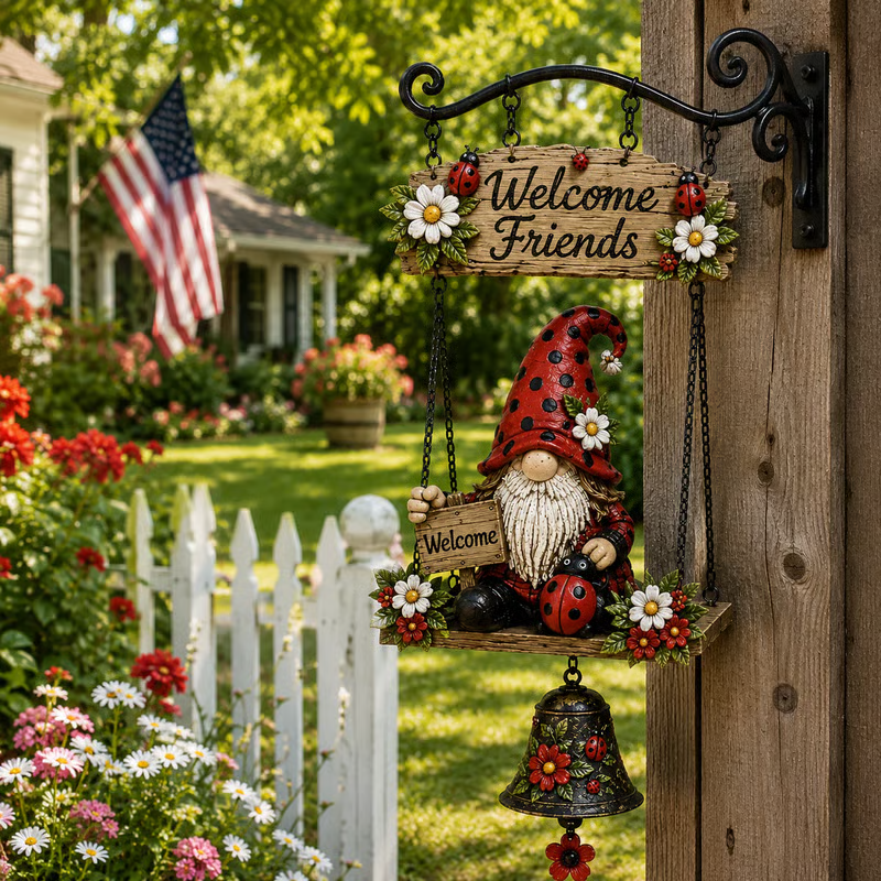 🥳2026 HOT SALE🥳💞50K+ SOLD! 🔔🧙‍♂️Gnome Welcome Doorbell Outdoor Decor – Charming gnome figure with clear melodic bell. Durable zinc alloy, weatherproof & easy to hang – a whimsical welcome for every guest! 🏠✨