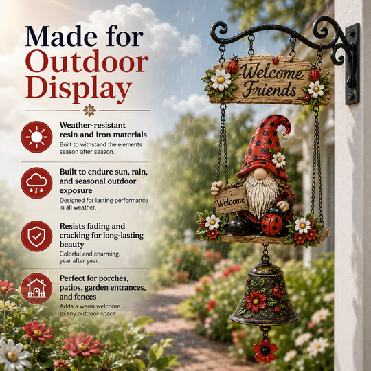 🥳2026 HOT SALE🥳💞50K+ SOLD! 🔔🧙‍♂️Gnome Welcome Doorbell Outdoor Decor – Charming gnome figure with clear melodic bell. Durable zinc alloy, weatherproof & easy to hang – a whimsical welcome for every guest! 🏠✨
