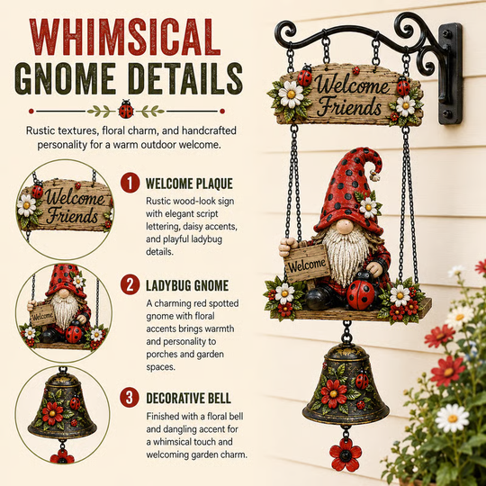 🥳2026 HOT SALE🥳💞50K+ SOLD! 🔔🧙‍♂️Gnome Welcome Doorbell Outdoor Decor – Charming gnome figure with clear melodic bell. Durable zinc alloy, weatherproof & easy to hang – a whimsical welcome for every guest! 🏠✨