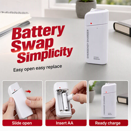 📢📢40% OFF !! ⏰Portable Emergency Phone Charger AA Battery Powered Power Bank with LED Flashlight