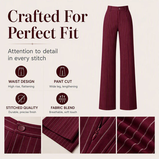 ✨ Women's High-Waisted Striped Wide-Leg Trousers – Flattering Fit For Effortless Everyday Style 🤍