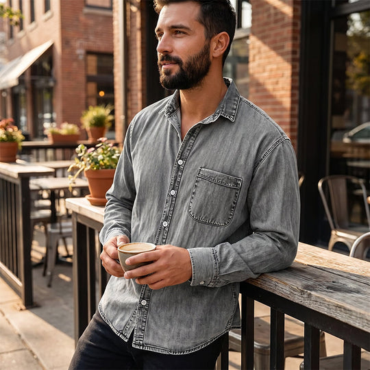 ⏰Last Day Sale 50% Off 💃 Men's Retro Washed Denim Shirt