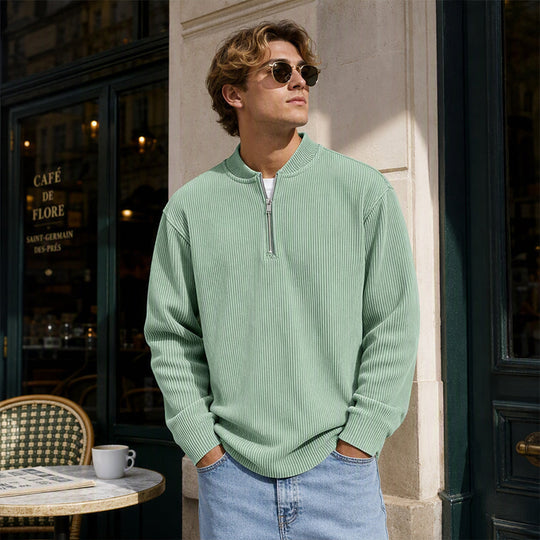 ✨New Arrival: Limited Time 50% Off!⏰️Men's Corduroy Quarter-Zip Pullover Sweatshirt Casual Stand Collar Long Sleeve Top