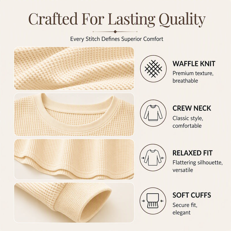 💥Limited Hot Sales - Only ￡15.99😍👚Seasonal Style - Waffle Texture Sweatshirt – Easy Breezy Fit & Classic Style for Any Casual Look