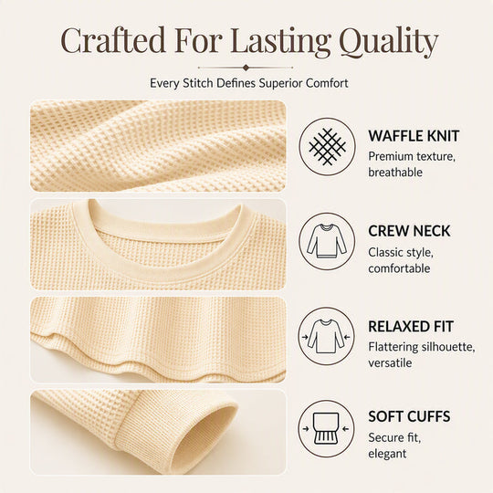 💥Limited Hot Sales - Only ￡15.99😍👚Seasonal Style - Waffle Texture Sweatshirt – Easy Breezy Fit & Classic Style for Any Casual Look