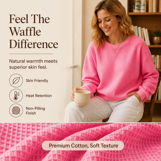 💥Limited Hot Sales - Only ￡15.99😍👚Seasonal Style - Waffle Texture Sweatshirt – Easy Breezy Fit & Classic Style for Any Casual Look