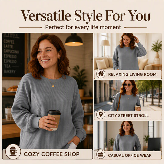 💥Limited Hot Sales - Only ￡15.99😍👚Seasonal Style - Waffle Texture Sweatshirt – Easy Breezy Fit & Classic Style for Any Casual Look