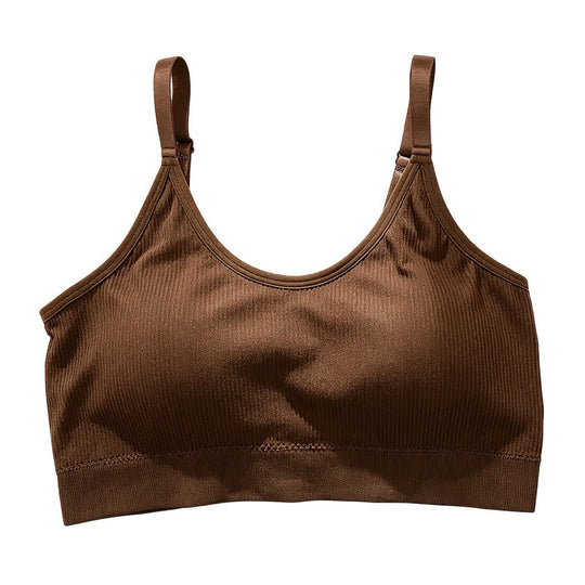 Seamless Ribbed Bralette with Adjustable Straps and Removable Cups