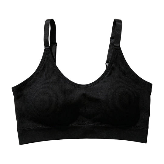 Seamless Ribbed Bralette with Adjustable Straps and Removable Cups