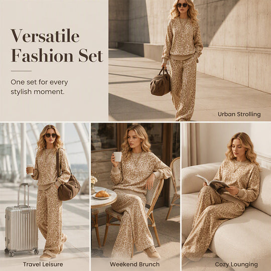 🌸Hot Sale 50% OFF💖Women's Leopard Print Sweatshirt & Wide-Leg Pants Set