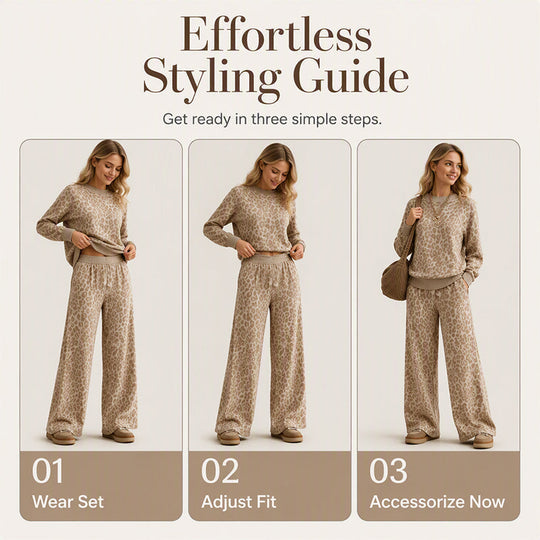 🌸Hot Sale 50% OFF💖Women's Leopard Print Sweatshirt & Wide-Leg Pants Set