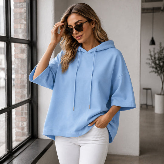 💖LAST DAY SALE 50% OFF!!🧥Seasonal Style - Relaxed Pullover Hoodie with Half-Sleeve Cut – Flattering Loose Fit & Modern Aesthetic for Transitional Weather