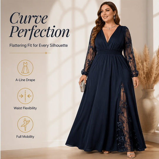 🌸Limited-Time Offer-Women’s Elegant V Neck Lace Patchwork Maxi Dress