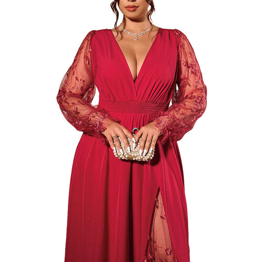 🌸Limited-Time Offer-Women’s Elegant V Neck Lace Patchwork Maxi Dress