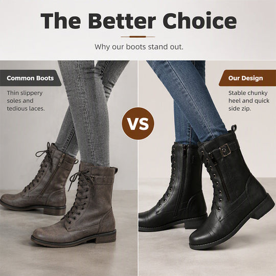 🍂Stable Steps, Easy Zip | Women's Round-Toe Chunky-Heel Martin Boots
