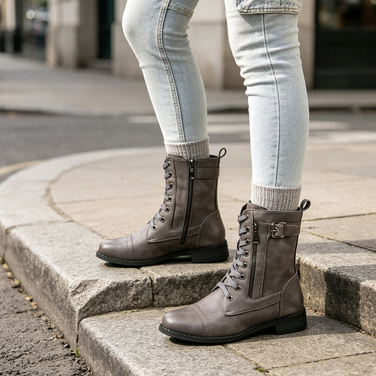 🍂Stable Steps, Easy Zip | Women's Round-Toe Chunky-Heel Martin Boots